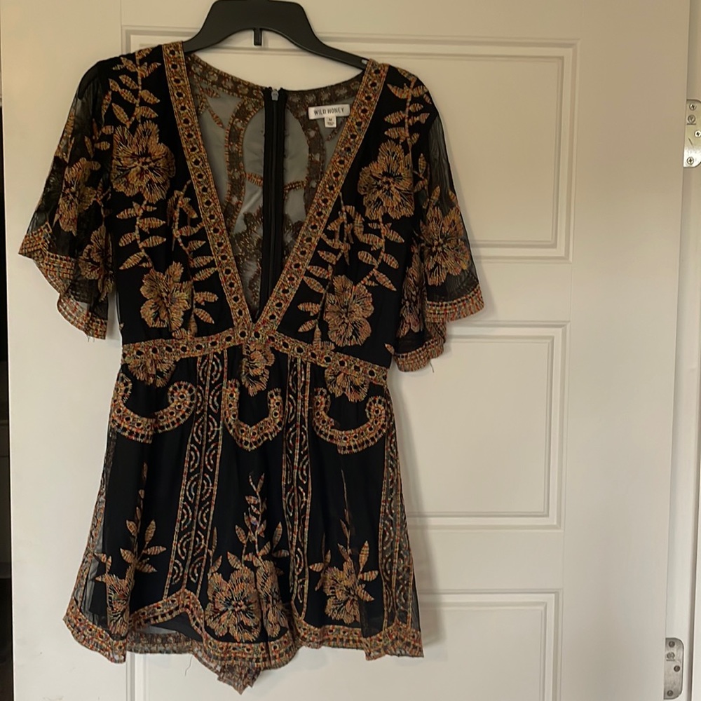 Deep v embroidered romper
